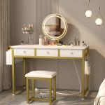 Lufeiya White Makeup Vanity with Lights and Chair