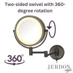 JERDON Lighted Two-Sided Makeup Mirror with 8X Magnification