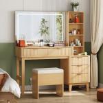 Wooden Makeup Vanity Desk with Mirror and Lights