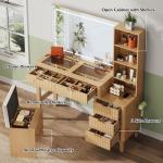 Wooden Makeup Vanity Desk with Mirror and Lights