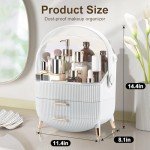 Elegant White Makeup Organizer with Lid and Drawers
