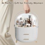 Elegant White Makeup Organizer with Lid and Drawers