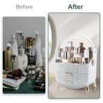 Elegant White Makeup Organizer with Lid and Drawers