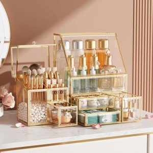 Elegant Glass Makeup Organizer for Vanity and Dresser