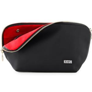 KUSSHI Washable Travel Makeup Bag - Satin Black/Red