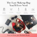 KUSSHI Washable Travel Makeup Bag - Satin Black/Red