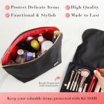KUSSHI Washable Travel Makeup Bag - Satin Black/Red