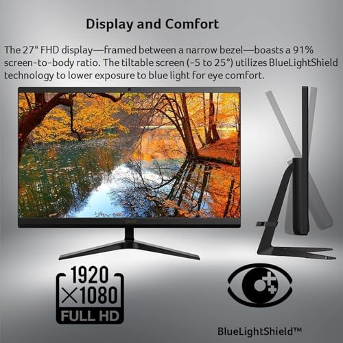 acer Aspire C27 All in One Desktop | 27-inch FHD IPS Display | 12th Gen Intel 4-Core Processor | 64GB RAM | 1TB SSD | Wi-Fi 6 | Webcam | HDMI | Wireless Mouse & Keyboard | Windows 11, Black