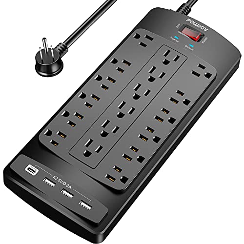 18-Outlet Surge Protector with USB Ports, 6ft
