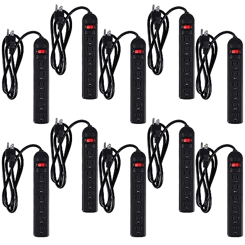 Hoteam 10-Pack 6 Outlet Surge Protector Power Strips