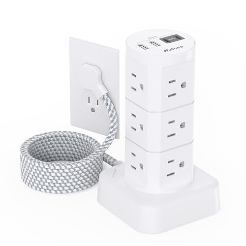 Surge Protector Tower: 12 Outlets & 4 USB Ports