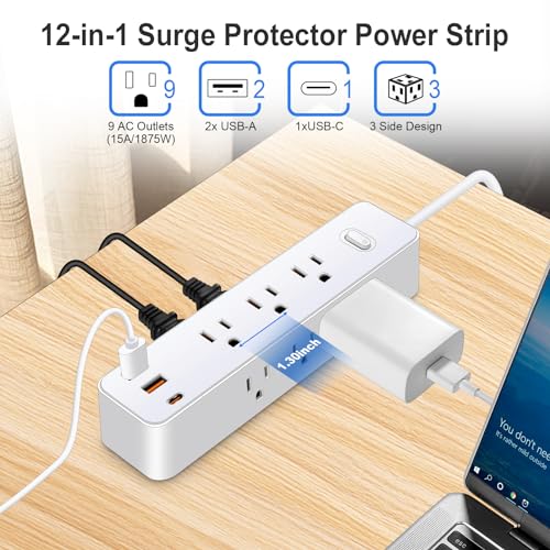 12-in-1 Surge Protector Power Strip with USB Ports