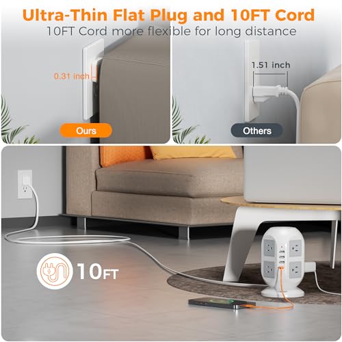 TESSAN 10ft Tower Surge Protector Power Strip