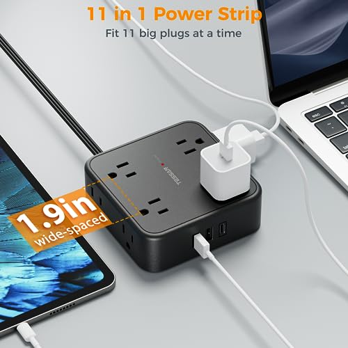 Flat Plug Power Strip with USB Charging Ports