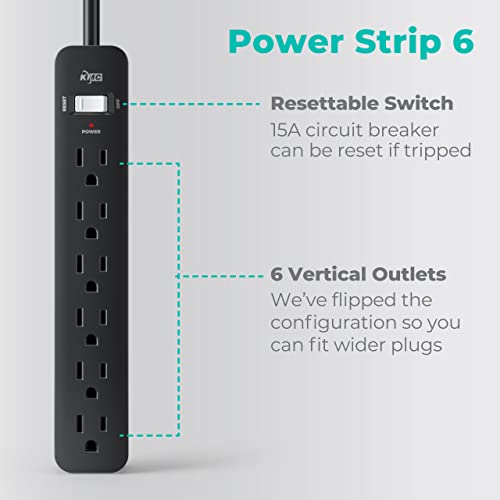 KMC 6-Outlet Power Strip Duo - 2ft Black