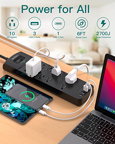 Addtam Surge Protector Power Strip with USB Ports