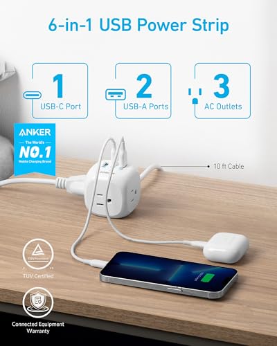 Anker 20W USB-C Power Strip with 3 Outlets