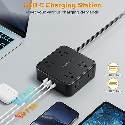 Flat Plug Power Strip with USB Charging Ports