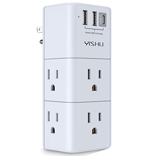 USB Surge Protector with Rotating Plug and USB Ports