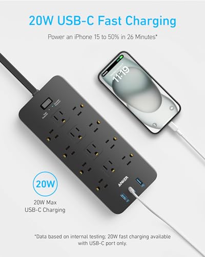Anker Flat Plug Power Strip with USB Fast Charging