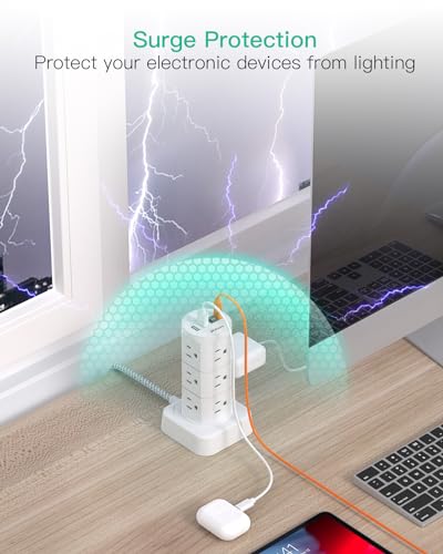Surge Protector Tower: 12 Outlets & 4 USB Ports
