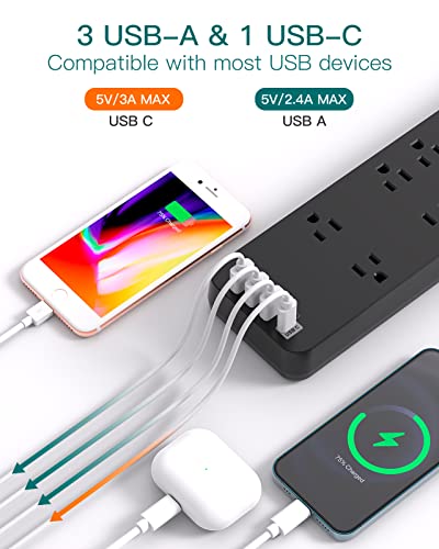 Addtam Surge Protector Power Strip with USB Ports