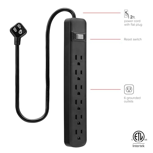 GE 6-Outlet Heavy-Duty Power Strip with 2 Ft Cord