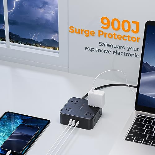 Flat Plug Power Strip with USB Charging Ports