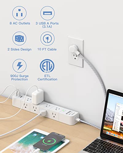 10ft Power Strip Surge Protector with 8 Outlets