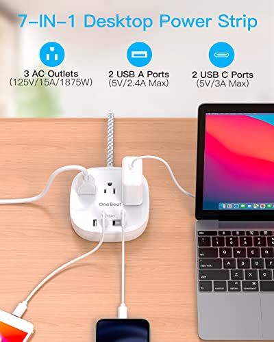 Ultra Flat Power Strip with 3 Outlets & USB Ports