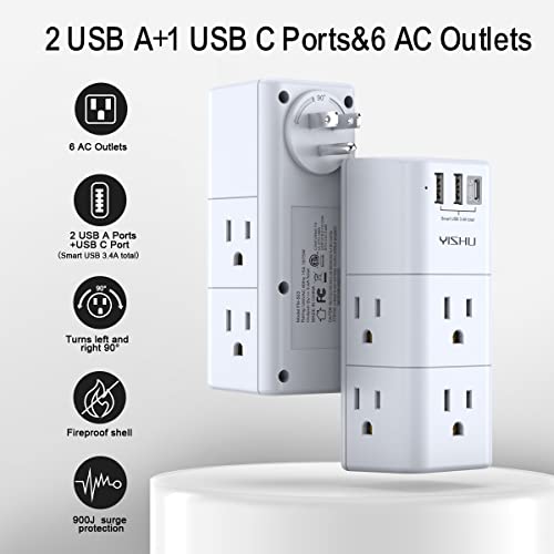 USB Surge Protector with Rotating Plug and USB Ports