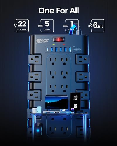 SUPERDANNY 22-Outlet Surge Protector with USB Ports
