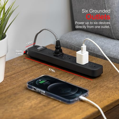 GE 6-Outlet Heavy-Duty Power Strip with 2 Ft Cord