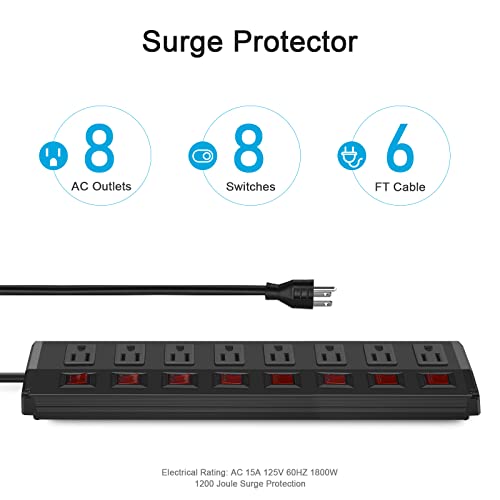 8-Outlet Metal Power Strip with Individual Switches