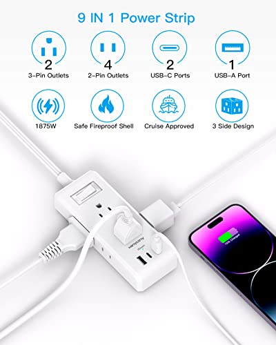 Ultra Thin Power Strip with 6 Outlets & USB Ports