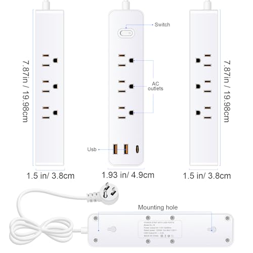 12-in-1 Surge Protector Power Strip with USB Ports