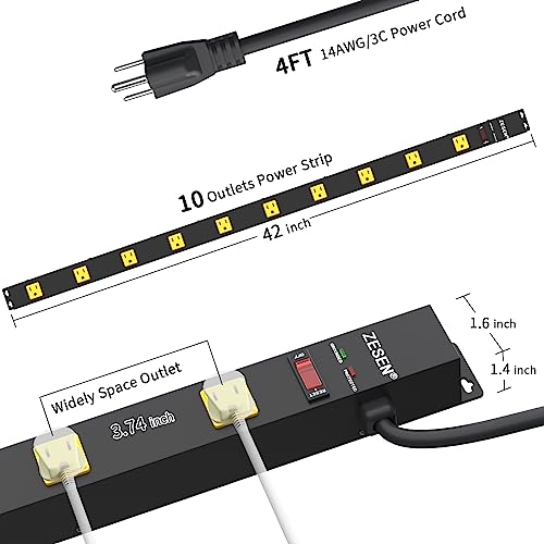 ZESEN 10-Outlet Surge Protector Power Strip, 4ft Cord