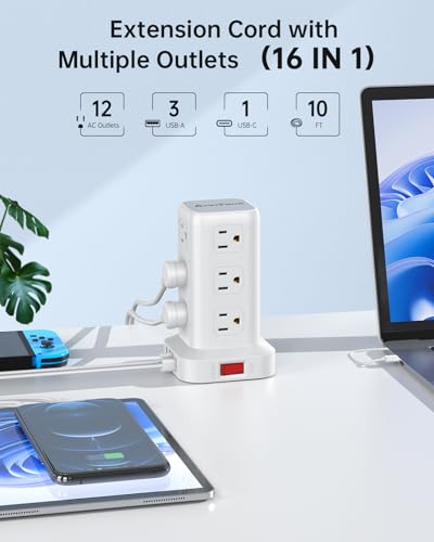 AnnTane 10FT Surge Protector Power Strip Tower