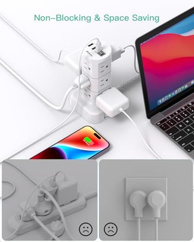 Surge Protector Tower: 12 Outlets & 4 USB Ports