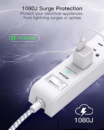 2-Pack Power Strip with USB Ports and Surge Protection