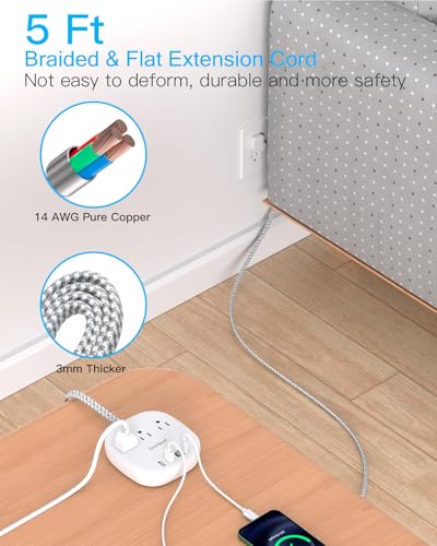 Ultra Flat Power Strip with 3 Outlets & USB Ports