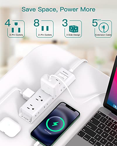 Ultra Thin Flat Plug Power Strip with 12 Outlets