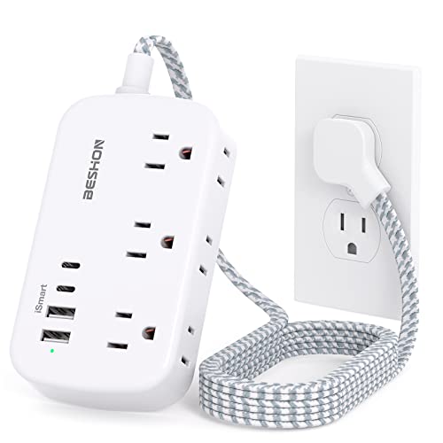 5FT Flat Plug Power Strip with USB Ports