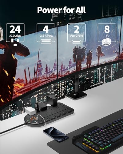 DEPOW 24 AC Outlet Power Strip with USB Ports