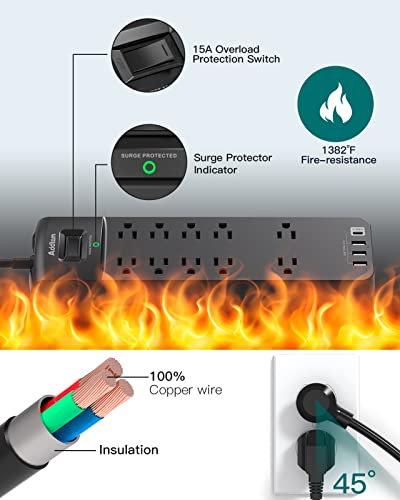 Addtam Surge Protector Power Strip with USB Ports