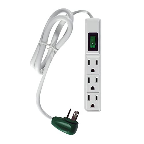 Compact 3-Outlet Power Strip with Right-Angled Plug