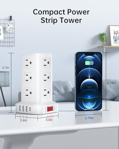 AnnTane 10FT Surge Protector Power Strip Tower