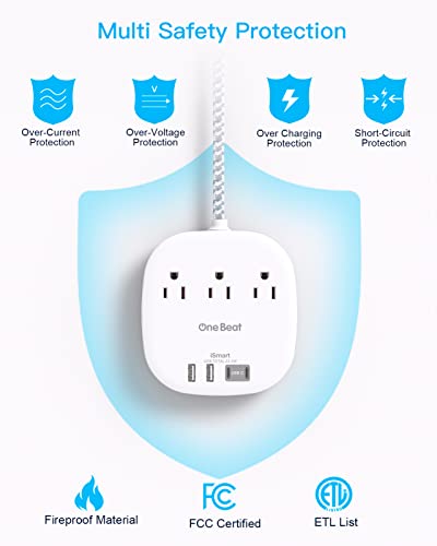 Ultra Flat Power Strip with 3 Outlets & USB Ports