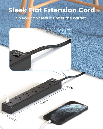 HOPOW Ultra Thin 6ft Power Strip with USB Ports