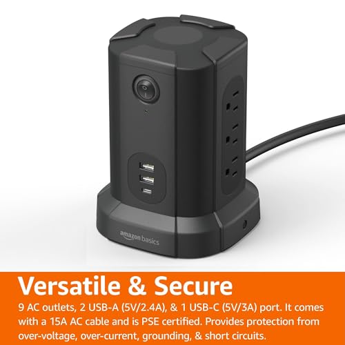Amazon Basics Power Strip Tower with USB Ports